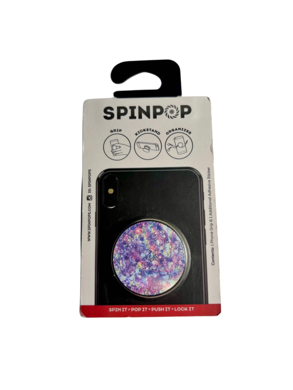 Spinpop phone grip and kickstand, multicolor iridescent
